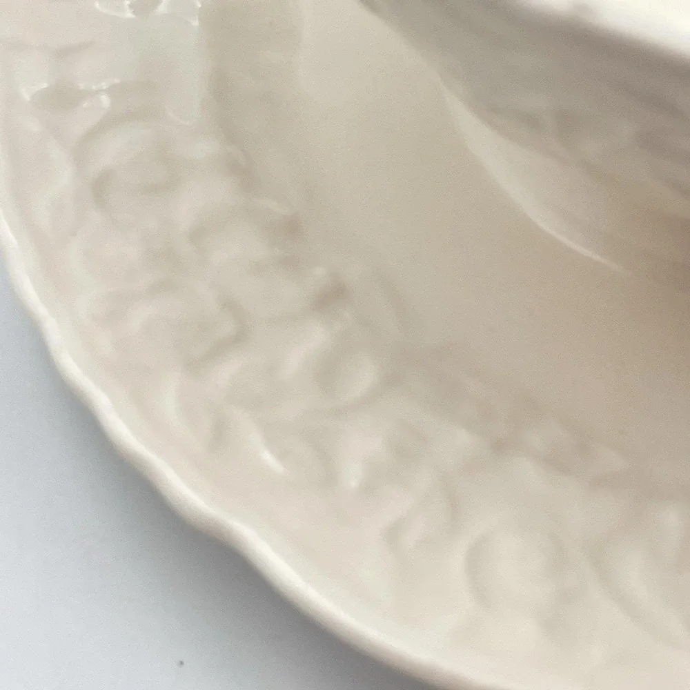 Vintage 1960s Pope Gosser‎ China Rose Point Gravy Boat Attached Underplate USA